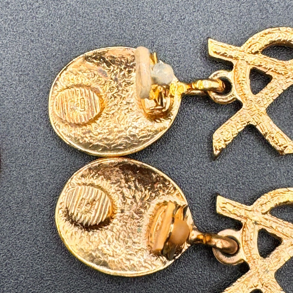 YVES SAINT LAURENT Vintage YSL Massive Diamante Logo Dangling Earrings - Picture 8 of 11